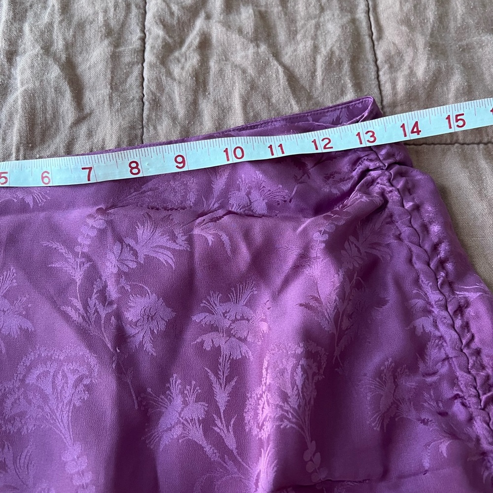 PAIGE Pink Silk Ruched midi skirt XSmall Damask Floral Women's Dusty Plum 90s - Picture 10 of 13